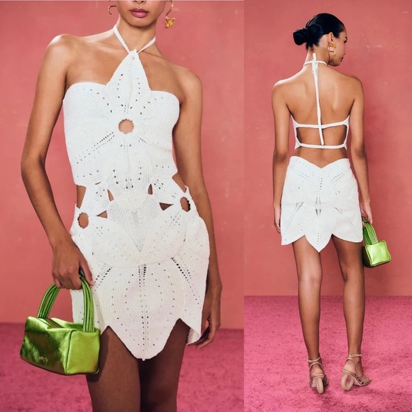 Cult Gaia Floreana Hand Crochet Knit Cutout Mini Dress Off White - Picture 13 of 13